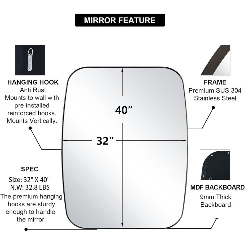 Modern Oblong Oval Bathroom Vanity Mirror | Stainless Steel Frame, Brushed Bronze, 40" x 32"