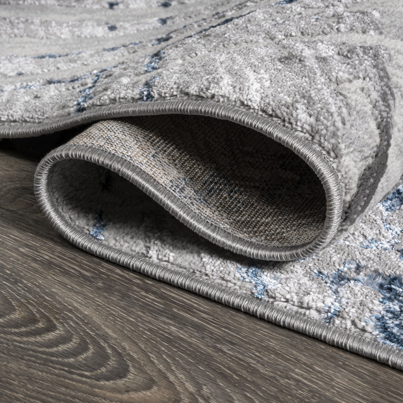 Reich Modern Abstract Gray/Blue Rug, Runner 2' x 10'