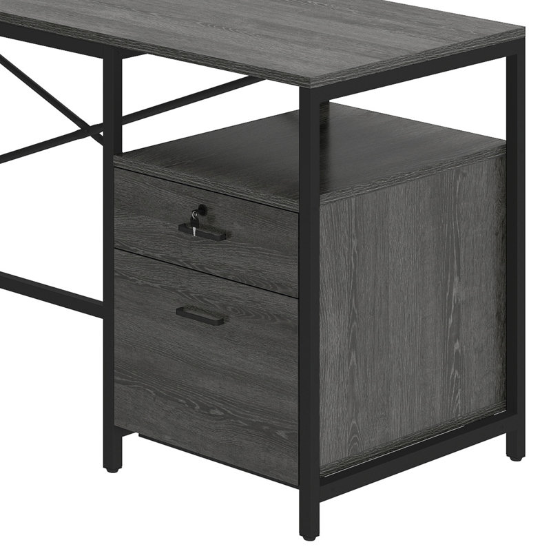  Bureau 78,7 po en U réversible avec prises de courant, lumières DEL et support pour écran, Gris / Noir