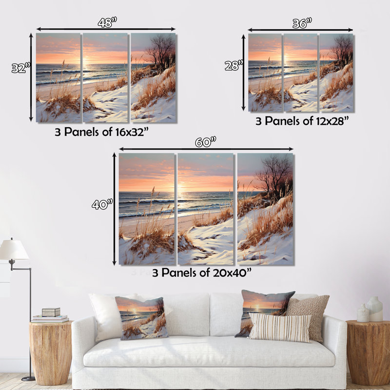 «Beach Winterscene Warm Pastel Sunset II - Beach», reproduction sur toile, H 28 po x l 36 po x P 1 po
