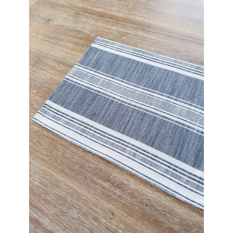 Indigo and White Striped Fabric Rectangle Placemat