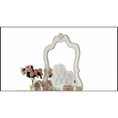 Edalene Pearl White Arched Mirror With Intricate Scrolled Trim And Beveled Edge, Perfect For Enhancing Home Decor
