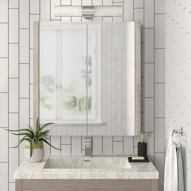 Walker 750mm W 660mm H Surface Framed Medicine Cabinet Mirror 3 Fixed, Light Sawn Oak