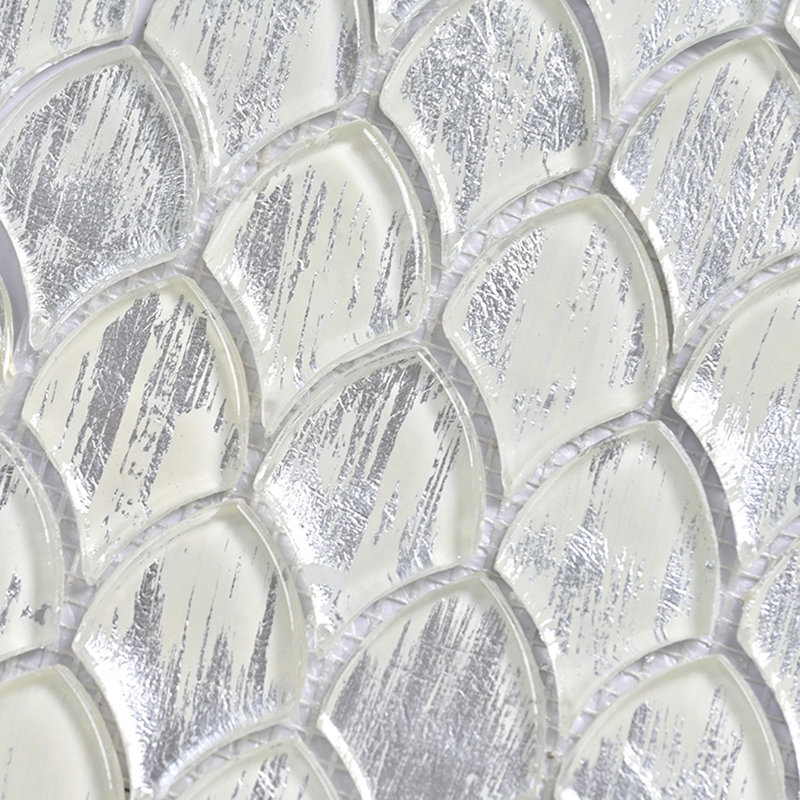 Majeste 0.5" x 2" Glass Fish Scale Mosaic Wall & Floor Tile, Silver