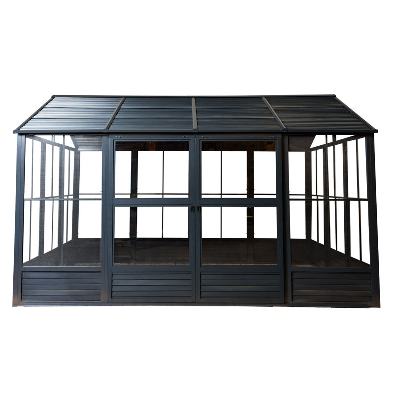 Gazebo Penguin Myrdal Solarium 11 Ft x 14 Ft Metal Roof In Black, 11 Ft W x 14 FT L