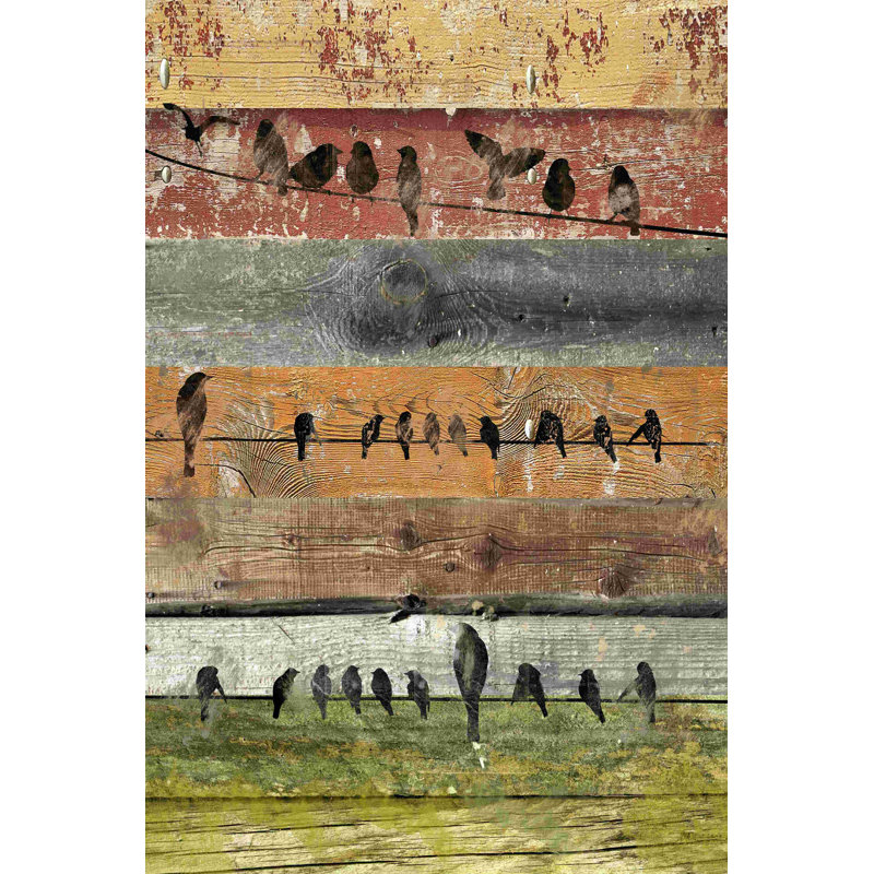 Oiseaux sur bois I, H 18 po x l 12 po