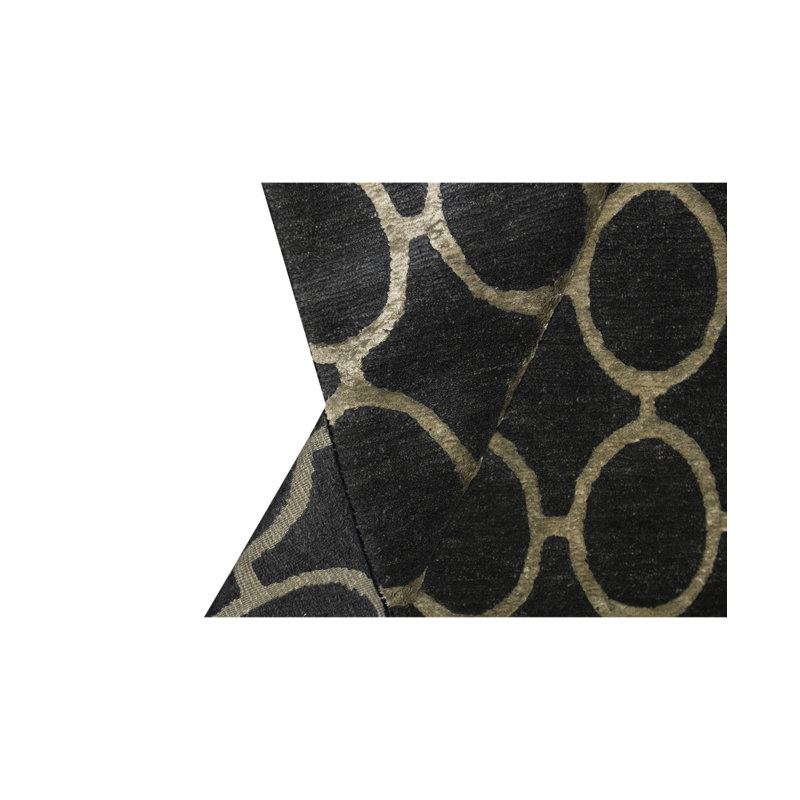 Tapis noir et argent noué à la main de haute qualité