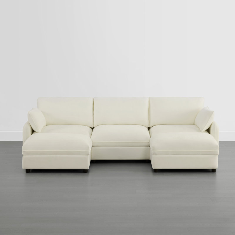 112" W 5 - Piece Modern Soft Upholstered Modular Sectional Sofa With 2 Ottomans, Linen Polyester
