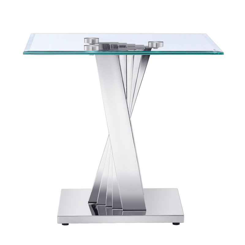 Everly Quinn Glass End Table, Silver