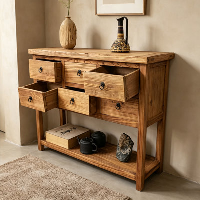 Retro Wooden Rectangular Solid Wood Console Table