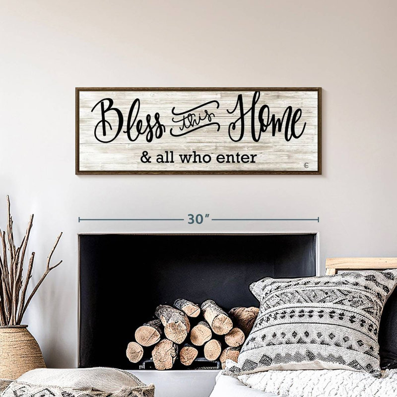 Plaque murale «Bless This Home», 31 po x 11 po, Cadre flottant noyer