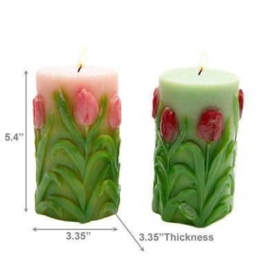 Haight Unscented Tulips Engraved Pillar Candle Large Asstd - Set Of 2