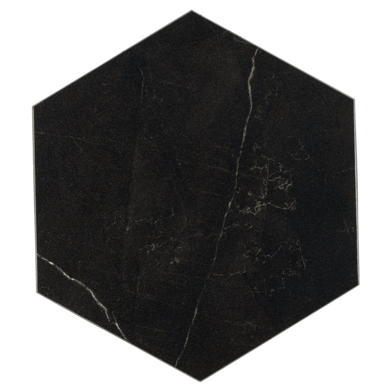 BaseCore HEX5.75" 2mm Peel and Stick Vinyl Flooring, Black Marble