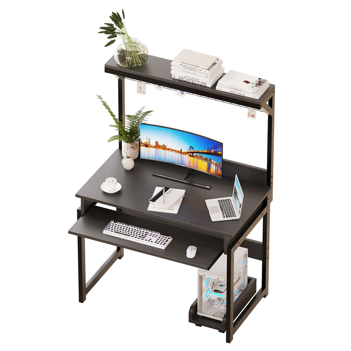 17 Stories 31.5" Computer Desk with Hutch, Space-Saving Office Desk ...