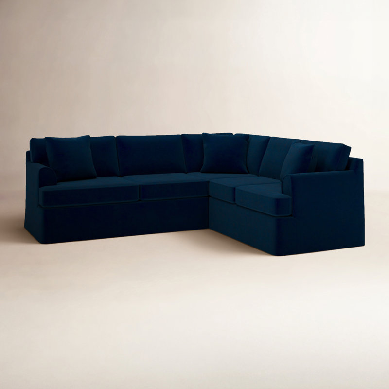 Canapé modulaire 2 pièces Conradina, Velours performance bleu encre Bella, Orienté à droite