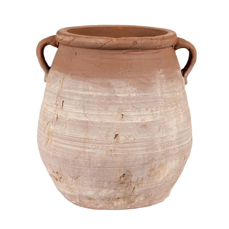 Large Round Terra-cotta Urn, Whitewashed