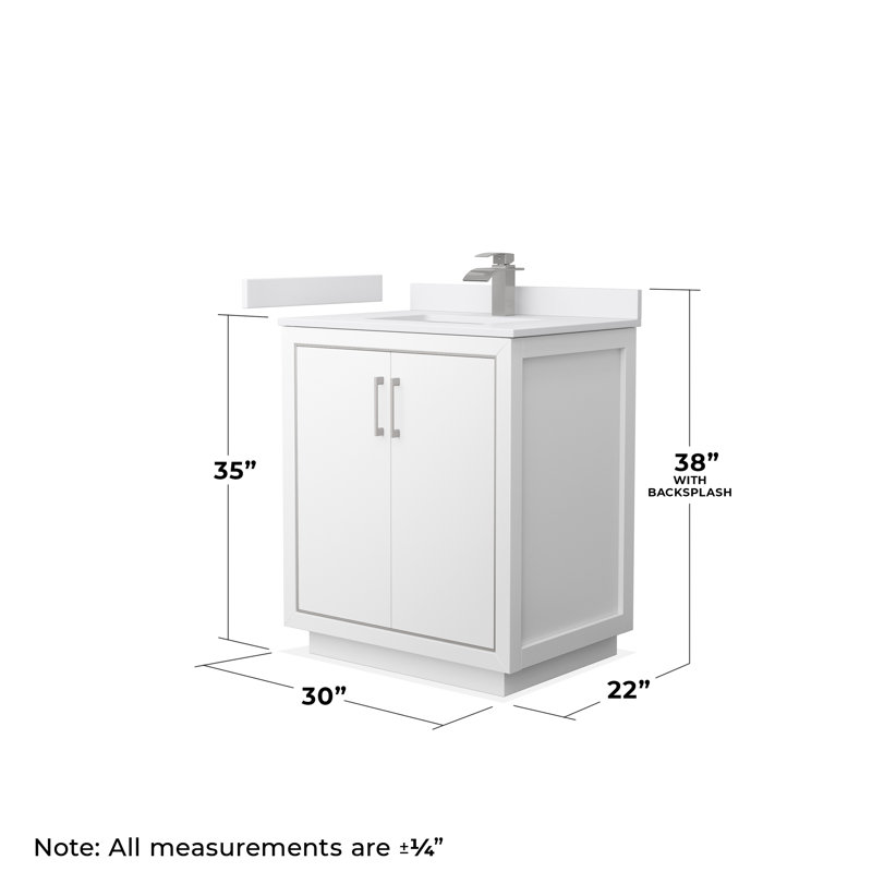 Ensemble de meuble-lavabo simple 30 "avec miroir Icon, Nickel brossé, Blanc, Blanc