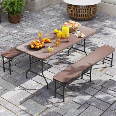 3 Piece Folding Picnic Table Set w/ 6 ft Table & 2 Benches for Yard Camping by Arlmont & Co.