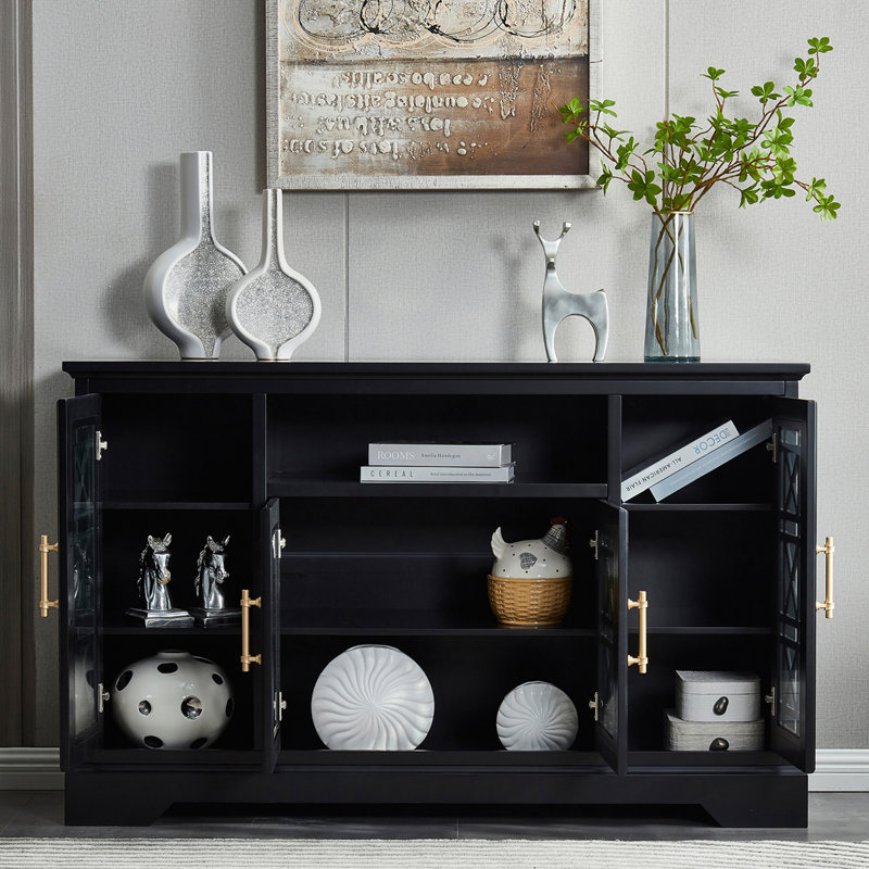 Buffet Table Sideboard with 4 Doors, Black 2