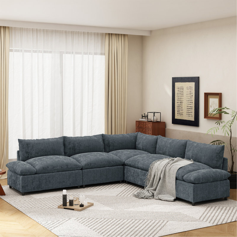 Canapé modulaire gris foncé de 115,5 po avec revêtement en polyester durable, coussins moelleux, compartiments de rangement dissimulés et conception polyvalente pour le salon, le salon ou le bureau