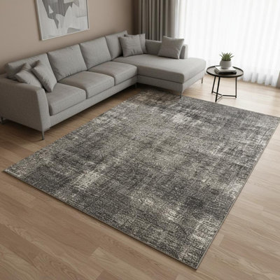 Tapis abstrait gris et blanc cassé 7 pi x 10 pi