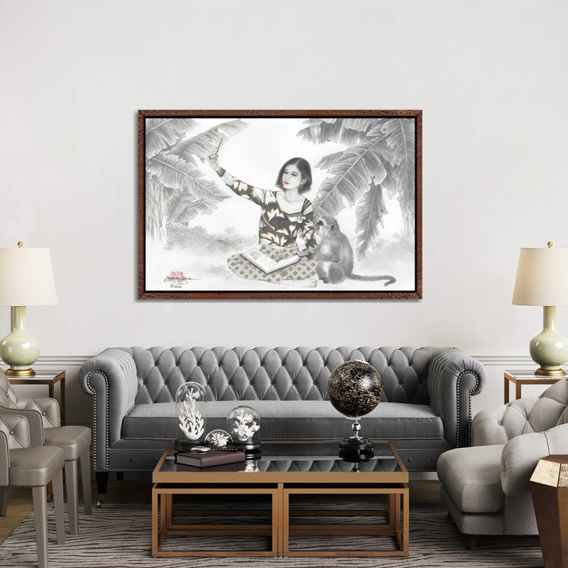 Monkey BFF - Painting on Canvas, 152.5 cm H x 101.5 cm W, Classic Brown Wood Framed