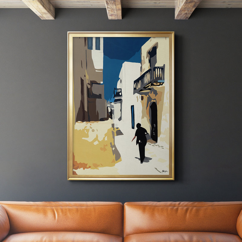 Mykonos 3, toile encadrée de qualité supérieure - prête à être accrochée, Cadre doré, L 30,5 po x H 42,5 po