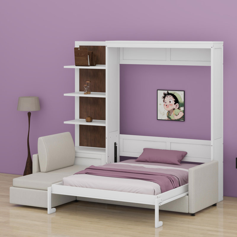 Lit escamotable mural avec canapé et tablettes Murphy, Blanc