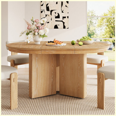 Table de salle à manger ovale extensible, table de cuisine de ferme moderne naturelle avec base à piédestal et patins réglables pour la salle à manger et la cuisine