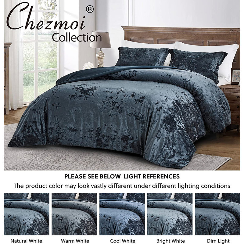 Lux Distressed Velvet Reversible Comforter Set, Blue, King Comforter + 2 King Shams