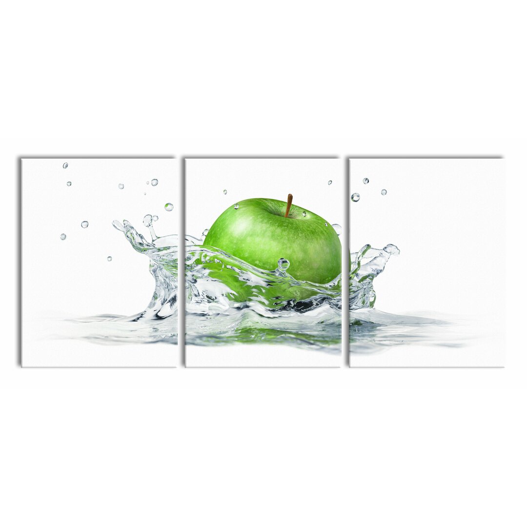 3-tlg. Leinwandbilder-Set Green Apple Falling into Water