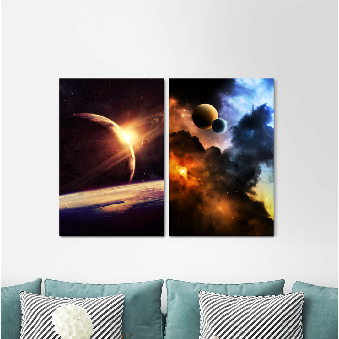 2-tlg. Leinwandbilder-Set - Grafikdruck „Universe Fantasy Saturn Planets Super Nova Space”