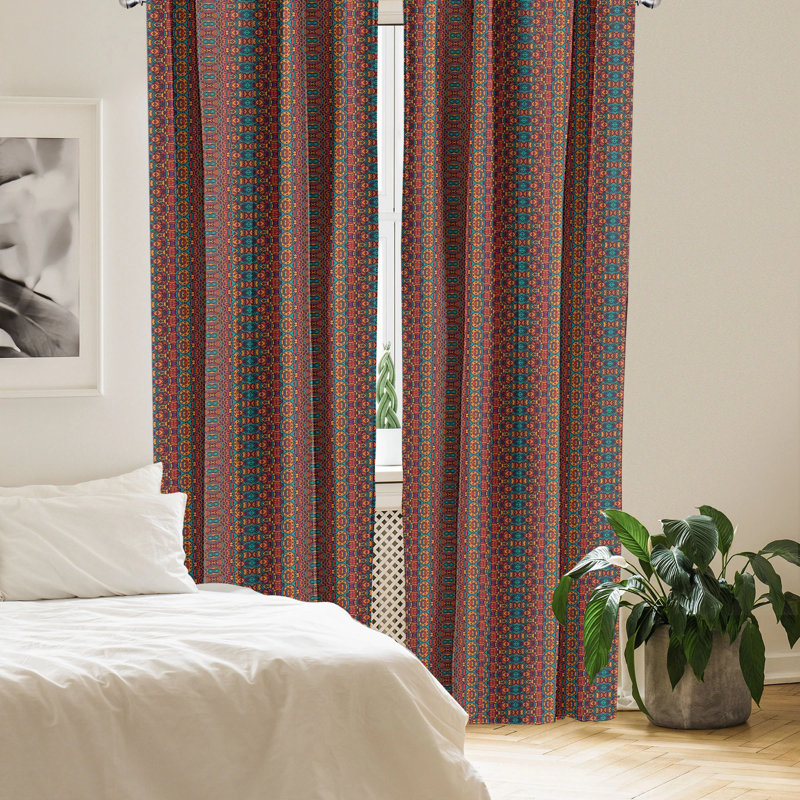 African Pattern Multicolor Polyester Rod Pocket Curtain Panels, 28" x 63"