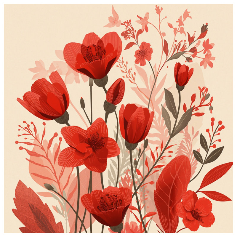 Couvertures rouges à motif floral, L 50 po x H 60 po