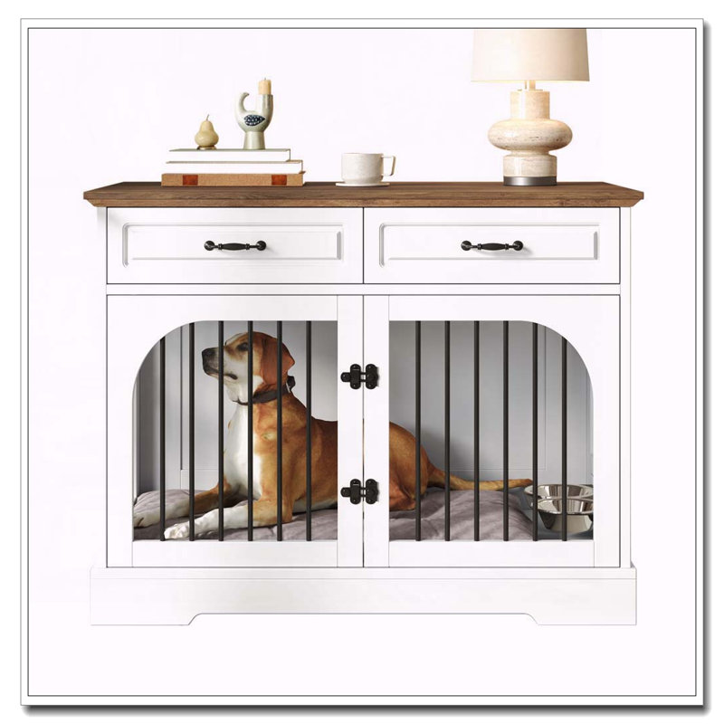Caisse de ferme pour chien, 43,3 po brun + blanc