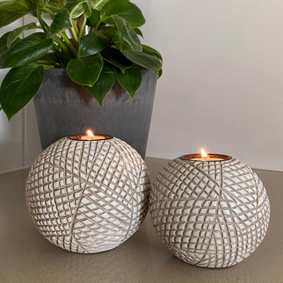 2 Size Orb Shaped Polyresin Tea Light Candle Holders Non-Slip Base Farmhouse Modern Home Table Decor