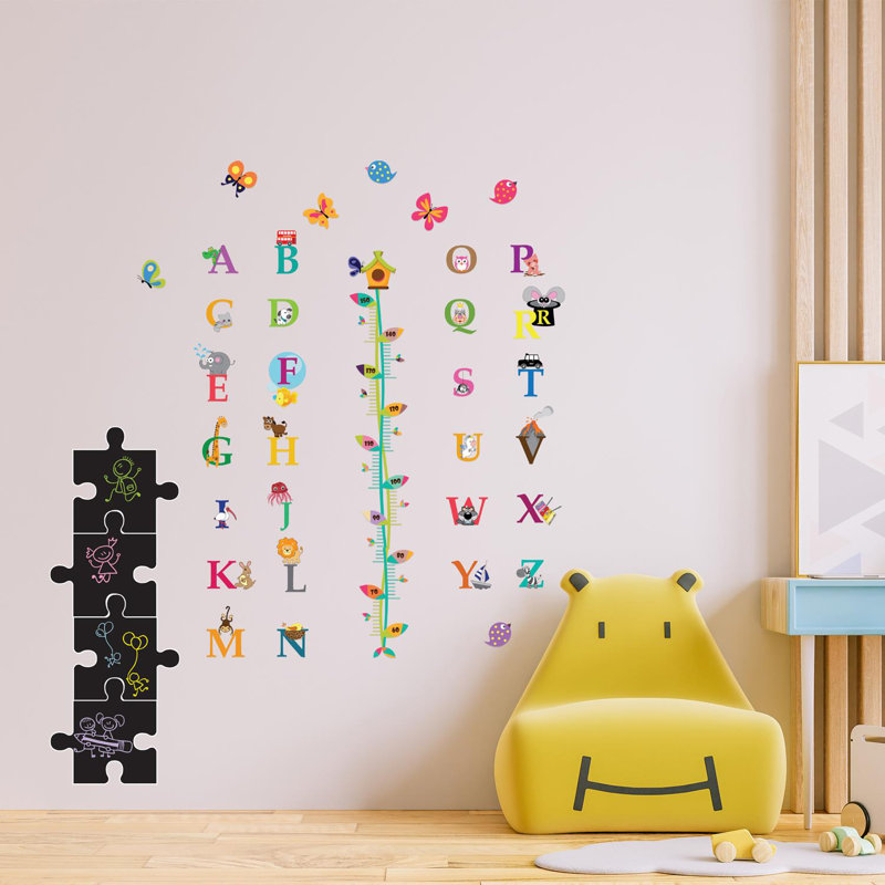Chalkboard Puzzle With Colourful Alphabet And Height Chart Wall Sticker