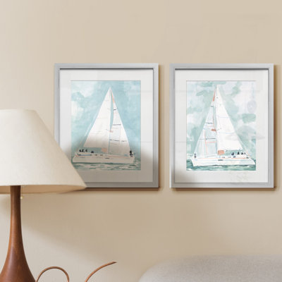 Voilier doux, ensemble de 2 reproductions d’art graphique encadrées sur papier
