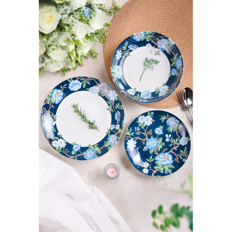 Service de table en porcelaine bleue 12 pièces 222 Fifth Nightingale - Service pour 4, ensemble de 4 assiettes et bols