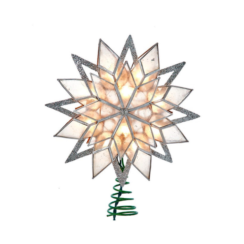 Silver Glitter Capiz Star Tree Topper with Warm White Lights