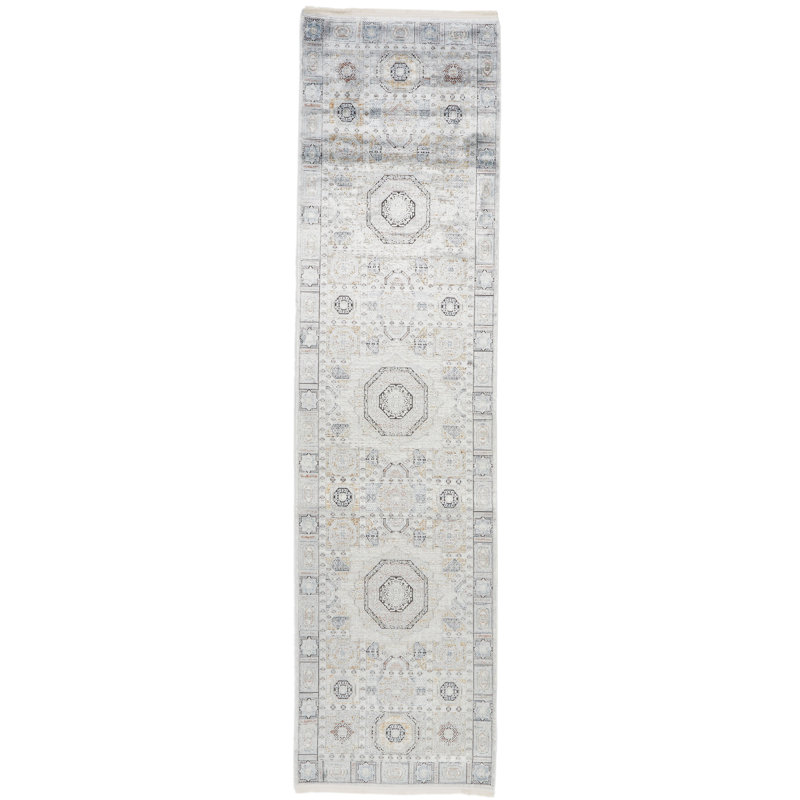 Tapis de couloir 3 x 3 po argent et turc Antep
