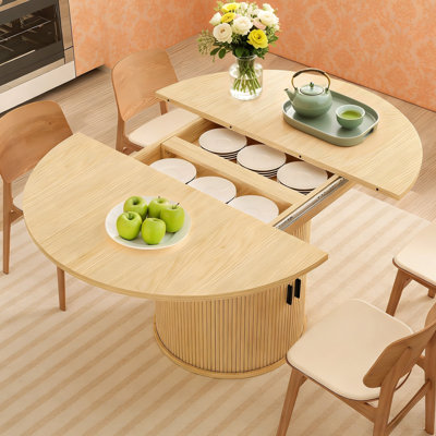 Table de salle à manger extensible avec rallonge cachée et 8 compartiments de rangement - maison de campagne moderne