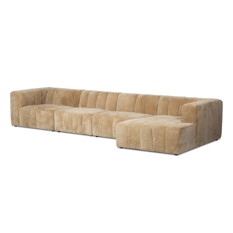 Curteria Upholstered Genuine Fur L-Shaped Sofa & Chaise, 28.5" H x 161" W x 68" D, Right Hand Facing