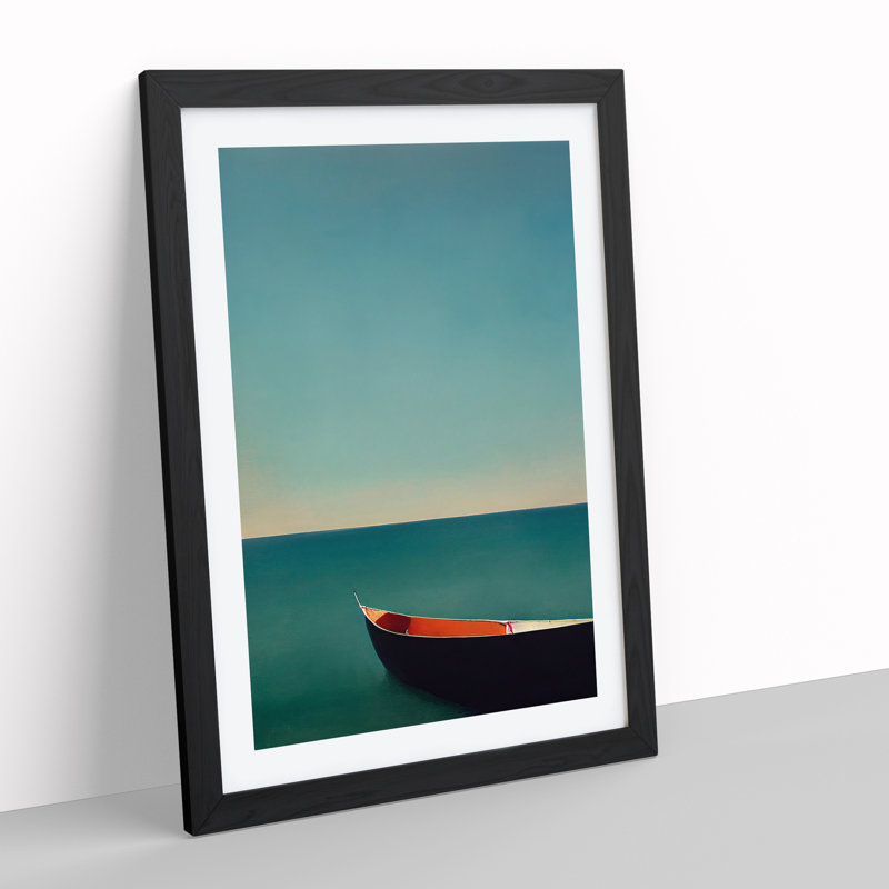 Boat Upon the Sea - Wall Art, Black Framed, 48cm H x 36cm W, White