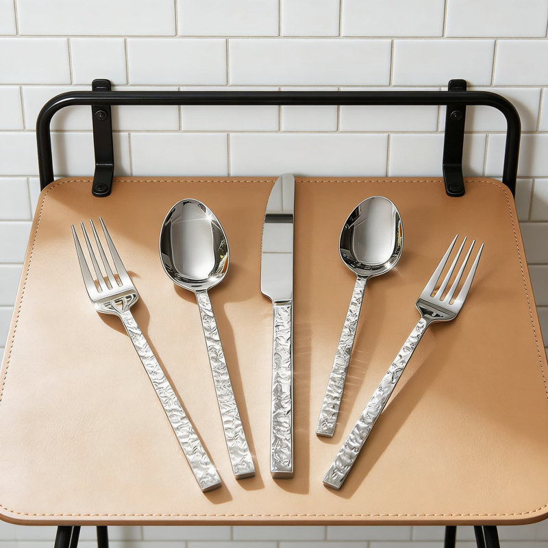 Ensemble de couverts 40 pièces pour 8 couverts en acier inoxydable 18/10 avec texture de pierre, couverts allant au lave-vaisselle pour la maison et le restaurant
