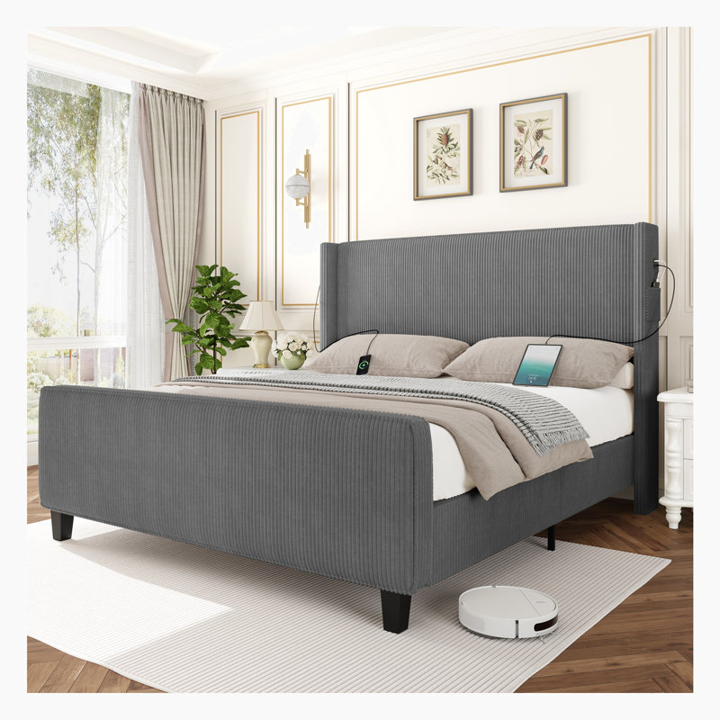 Florice Upholstered Platform Bed, Queen, Gray