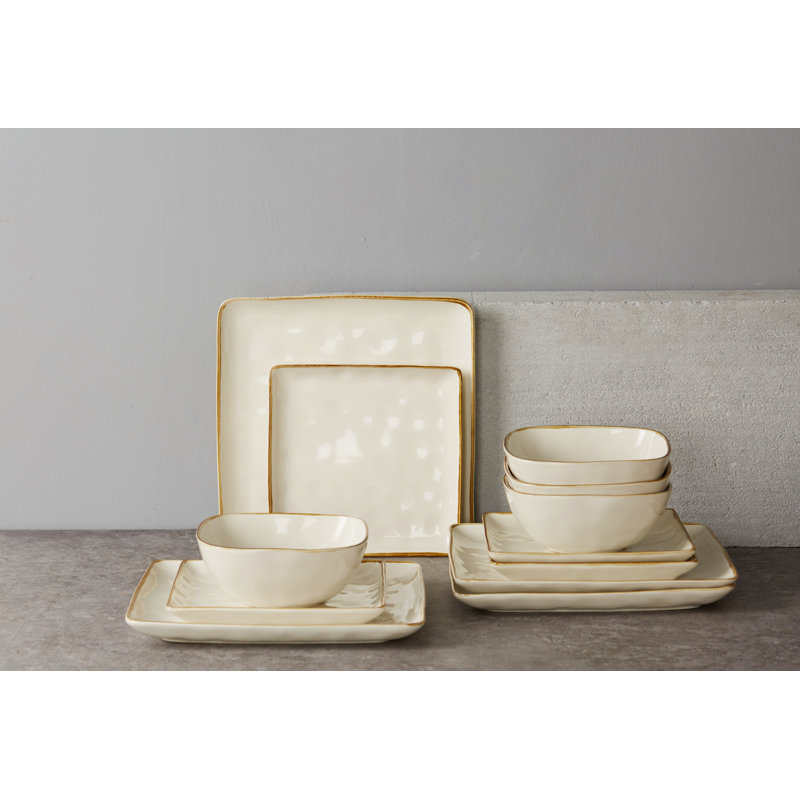 12 Piece Stoneware Dinnerware Set - Service for 4, Vanilla White