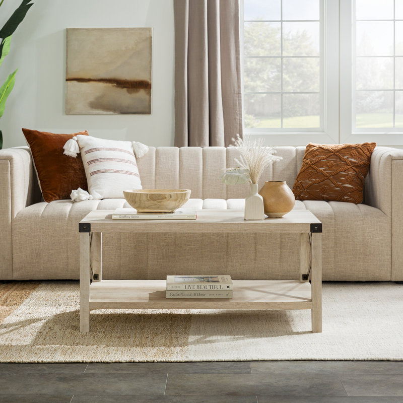 Larenda Coffee Table with Open Storage Shelf, White Oak