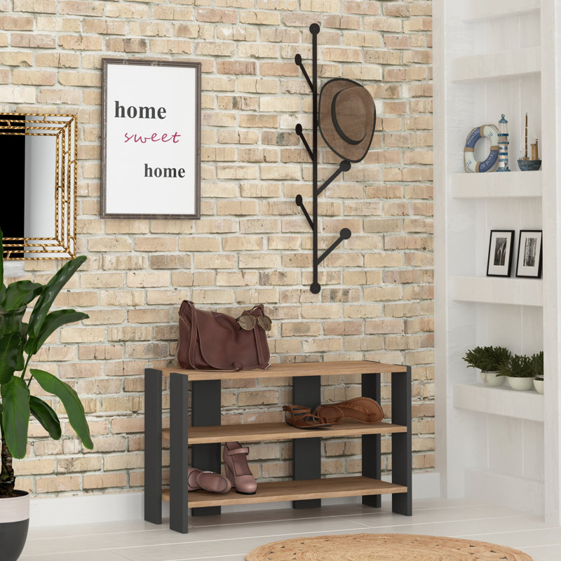 Hall Tree with Bench and Shoe Storage, Oak/Anthracite