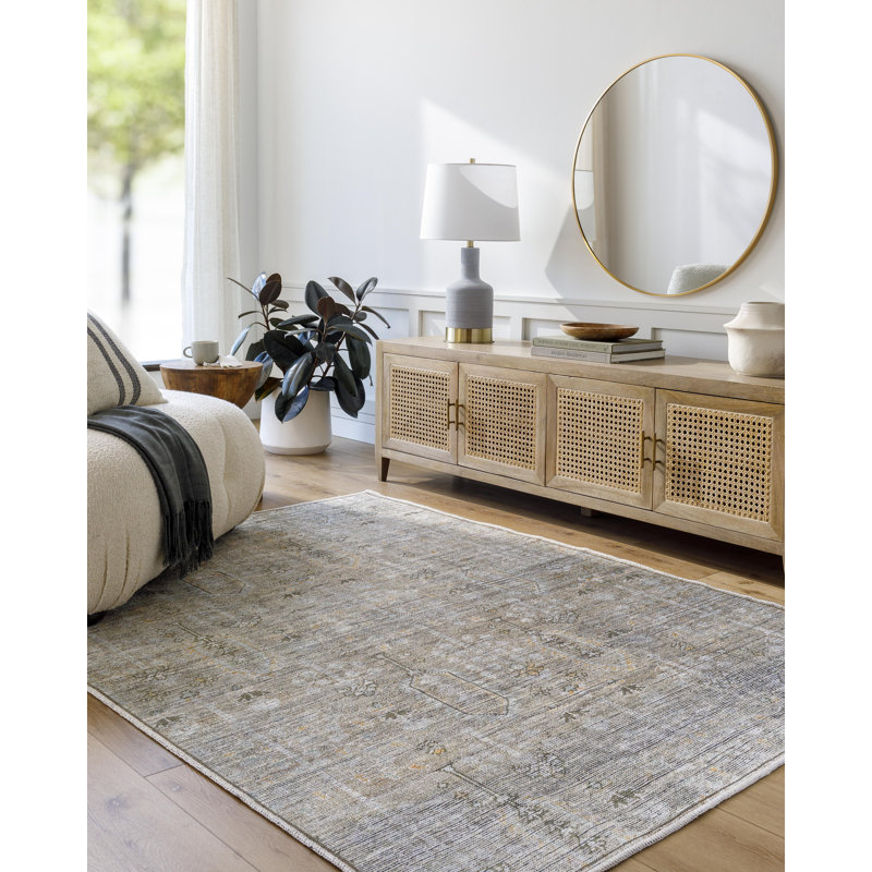 Darling Taupe and Ice Blue Washable Synthetic Area Rug, 7'7" x 9'6"